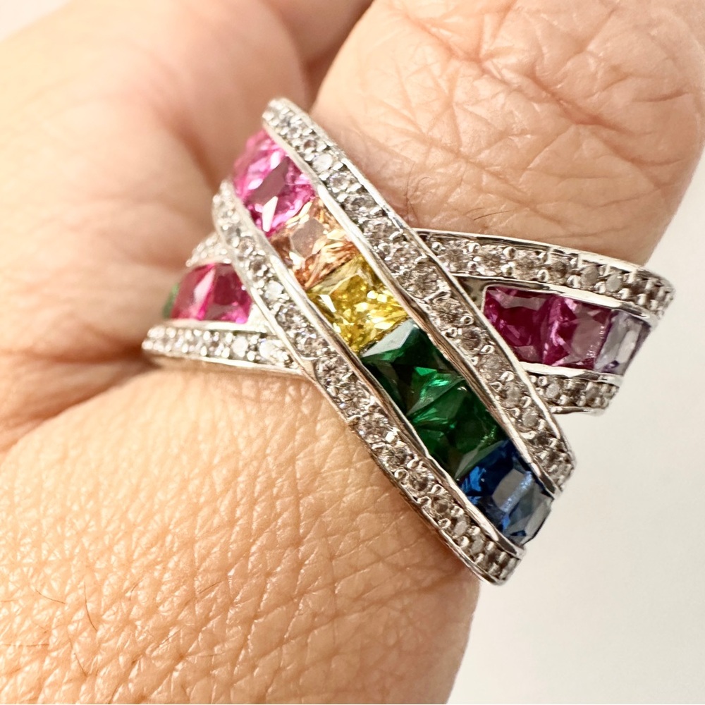 Multicolor Cz Gemstone Rainbow Ring Size 16 - Pre… - image 1